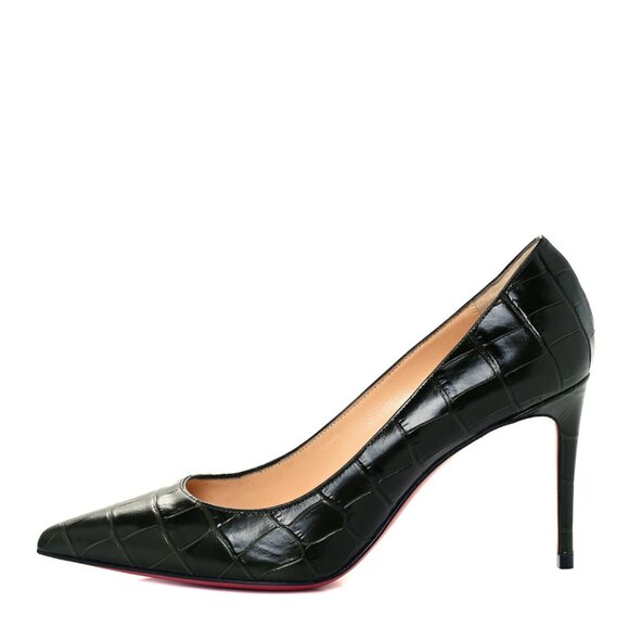 Christian Louboutin KATE 85 Crock Calf Ali leather Heels Pumps Shoes Black - Picture 1 of 15